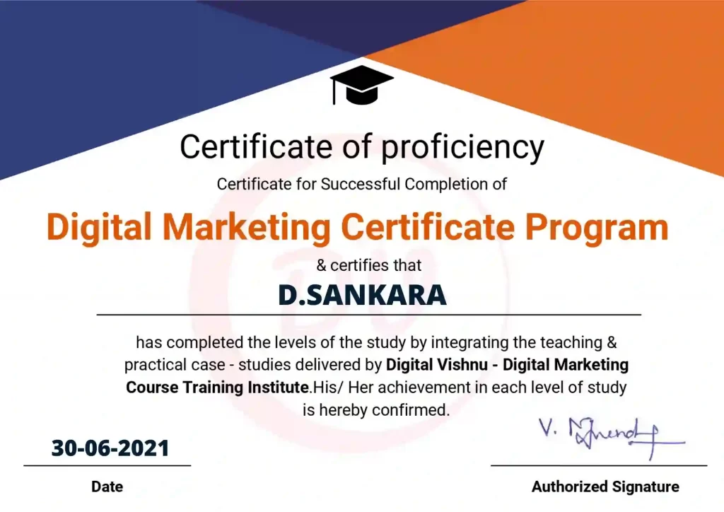 Digital Marketing Courses in Madurai - course completion Certificate