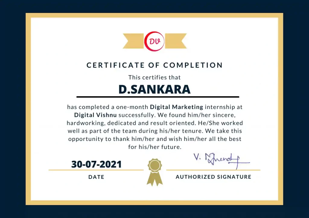 Digital Marketing Internship Certificate