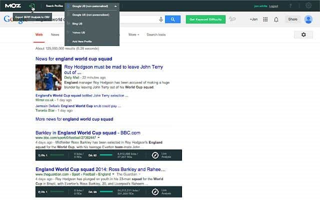 Top 10 Chrome Extensions For Digital Marketing And SEO: Moz bar extension