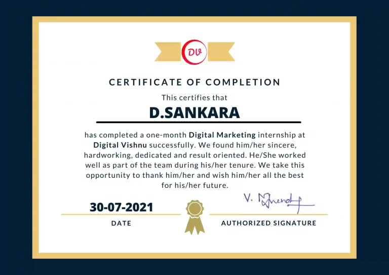 Digital Marketing Courses in Madurai - Internship Certificate