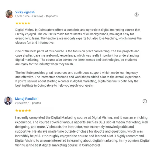 Digital Marketing Course in Coimbatore - Student Review 2