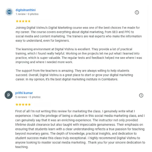 Digital Marketing Course in Coimbatore - Student Review 3