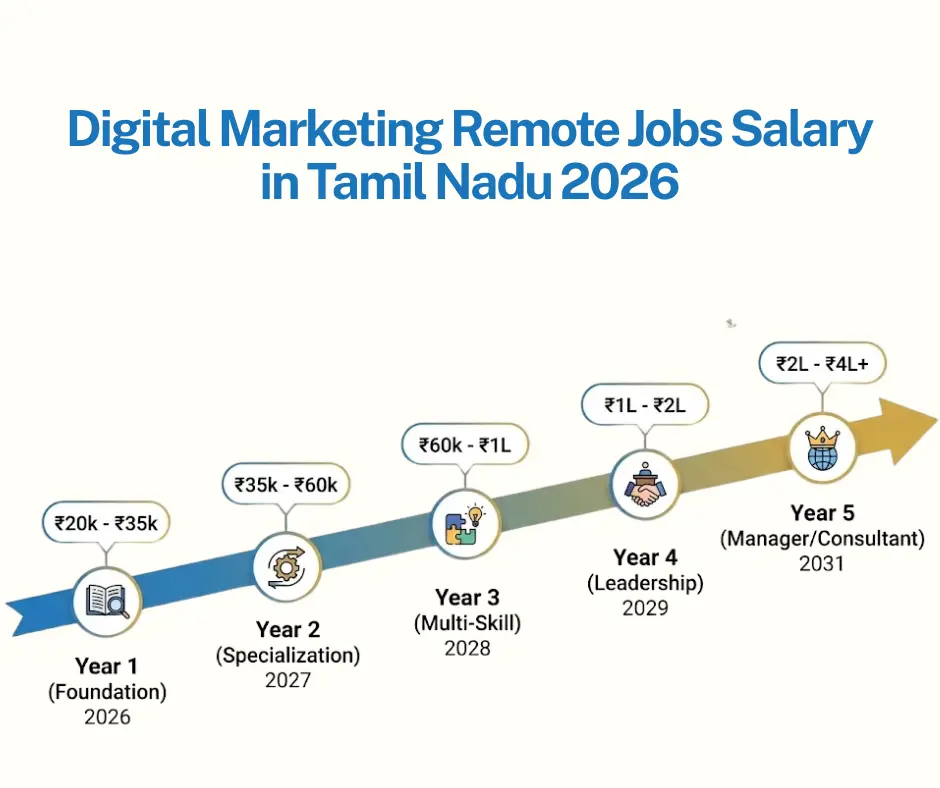 Remote digital marketing jobs salary in Tamil Nadu 2026 — WFH digital marketing salary from Rs 1.5 LPA fresher to Rs 14.4 LPA senior