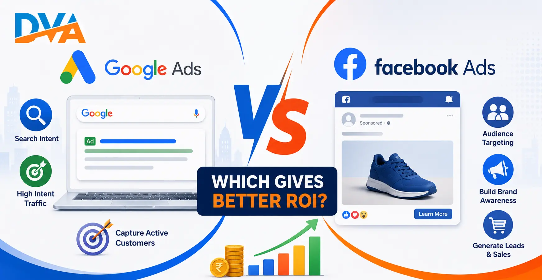 paid advertising platform comparison digital marketing india facebook ads vs google ads for small business roi